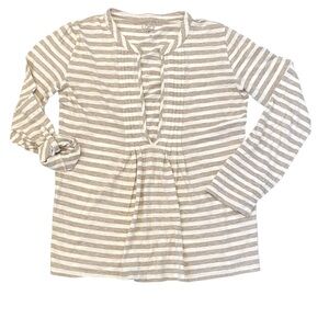 LOFT Tan and White Striped Long Sleeve Tee